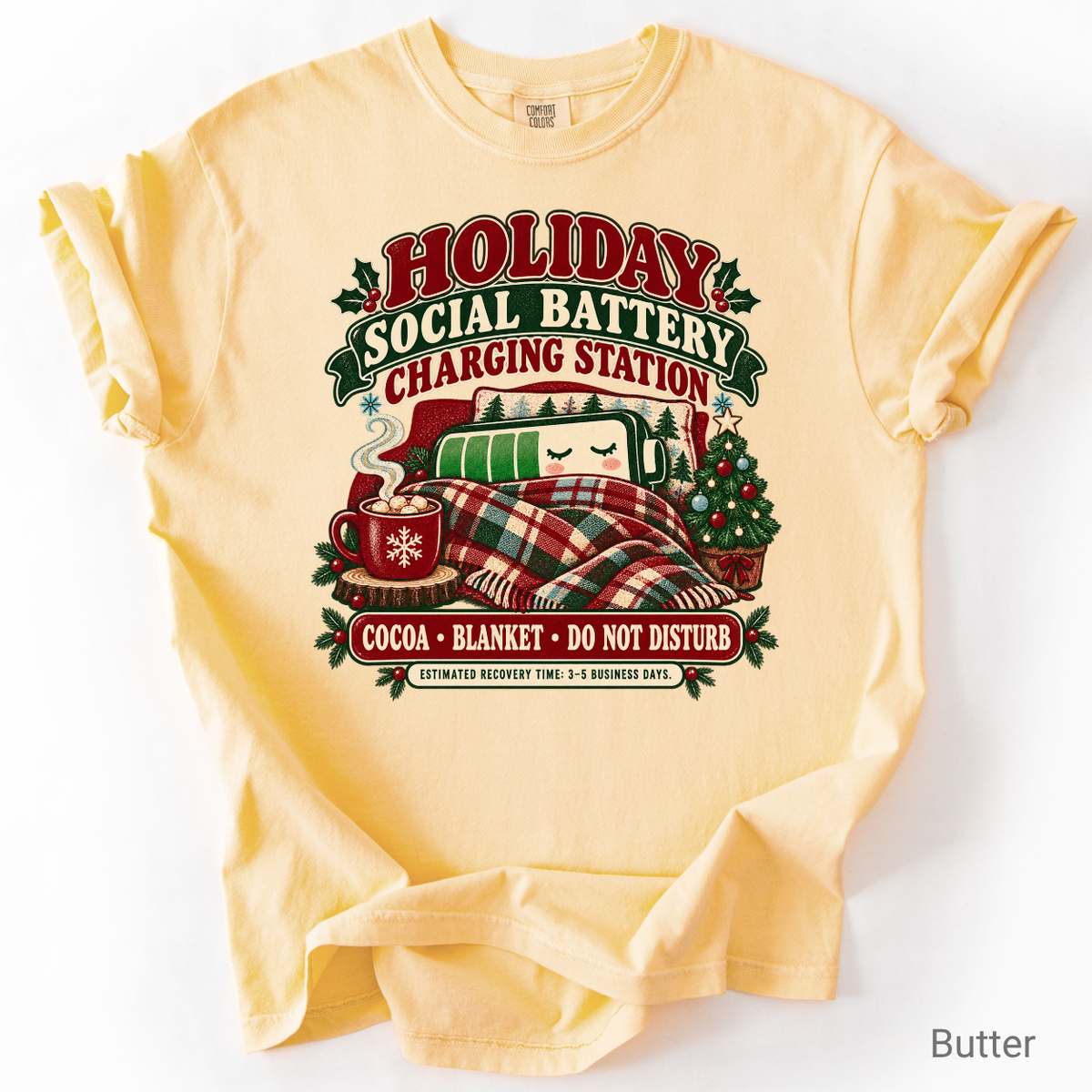 Holiday Social Battery Charging Station Funny Christmas Shirt