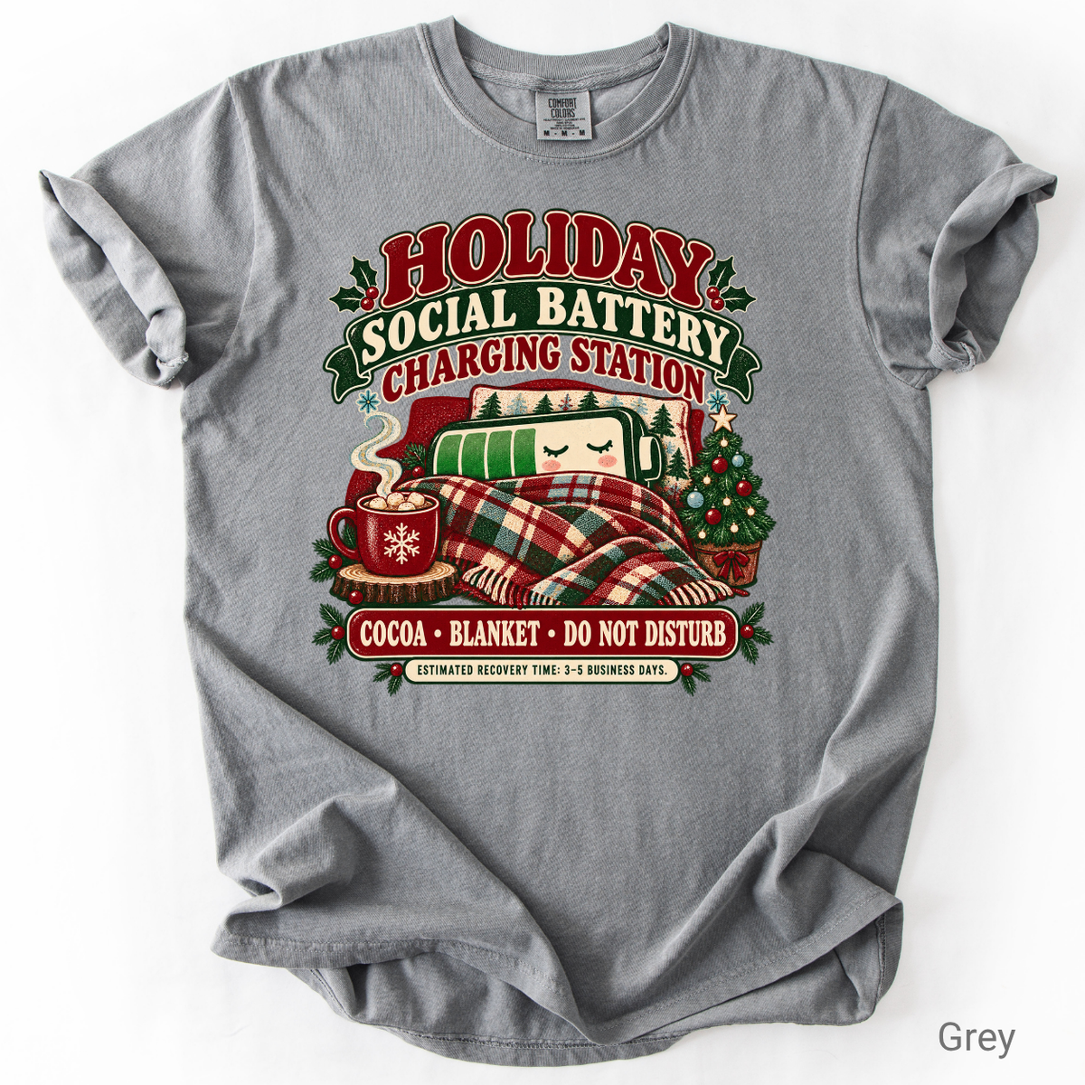 Holiday Social Battery Charging Station Funny Christmas Shirt