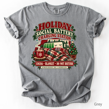 Holiday Social Battery Charging Station Funny Christmas Shirt