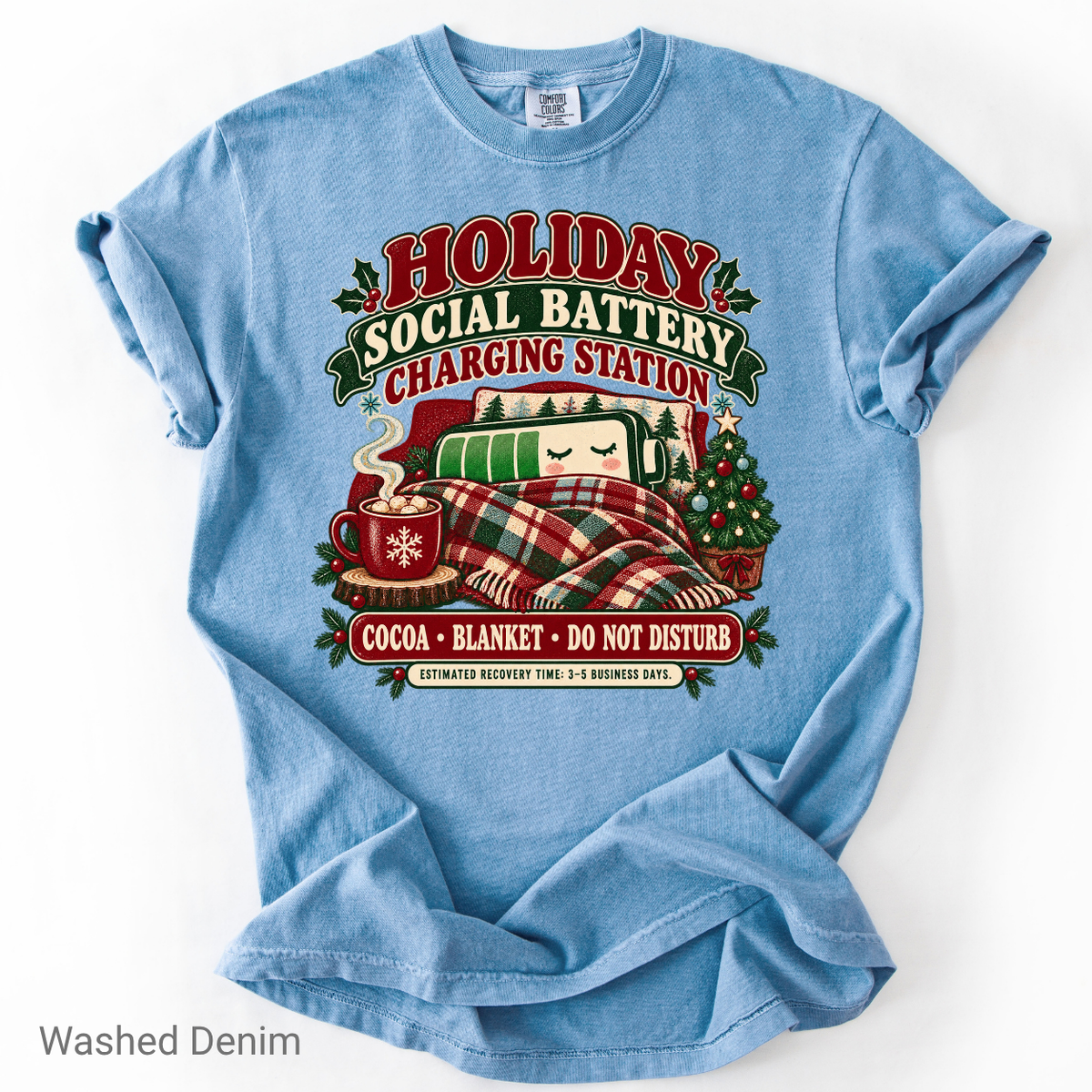Holiday Social Battery Charging Station Funny Christmas Shirt