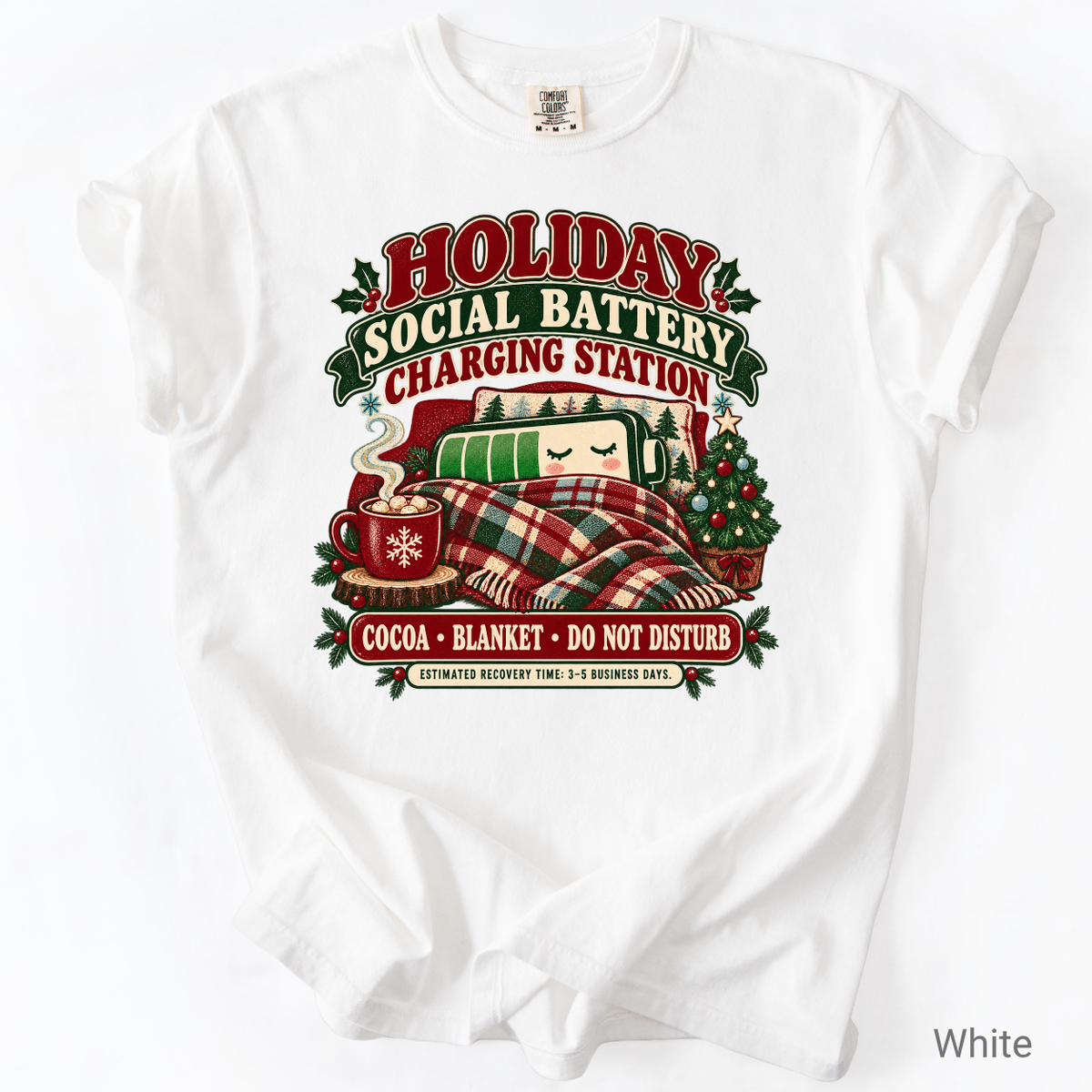 Holiday Social Battery Charging Station Funny Christmas Shirt